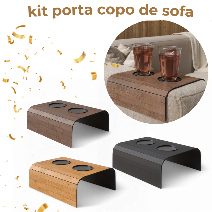 Bandejas De Sofá Kit 2 Unidades Porta Copos Decoração Sala