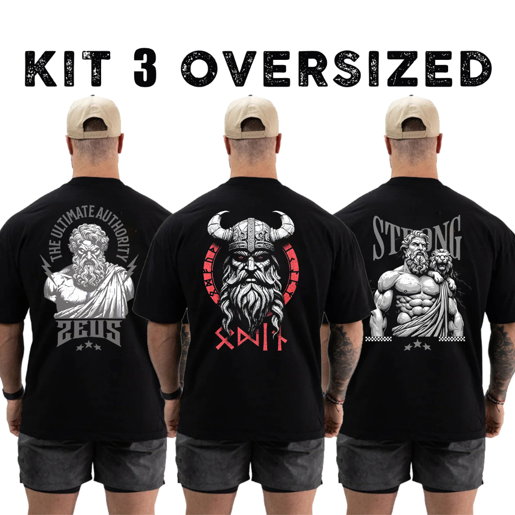 Kit com 3 Camisetas Masculinas Oversized em Algodão – Treino, Academia e Streetwear em Oferta na Shopee