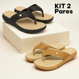 Kit 2 Pares Chinelo Tamanco Feminino Ortopédico Confortável Massageadora Caramelo e Preto em Oferta na Shopee