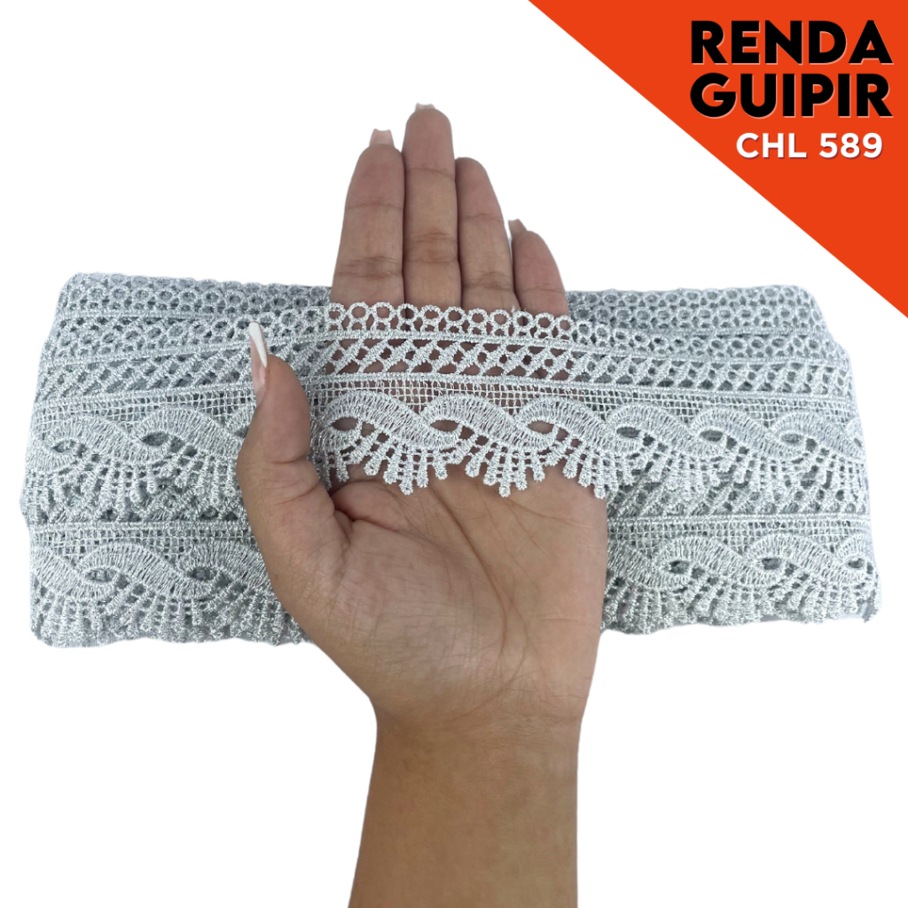 Renda Guipir 50mm Rolo com 13,7 Metros Acabamento Decorativo para Costura e Artesanato | CHL-589 |NY