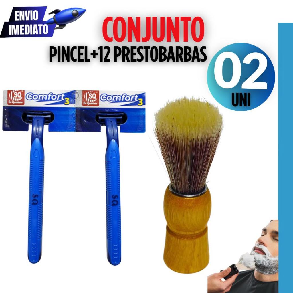 kit 12 Prestobarba Aparelho d Barbear 2 Lâminas Com Fita Lubrificante Barbeador Descartável + Pincel