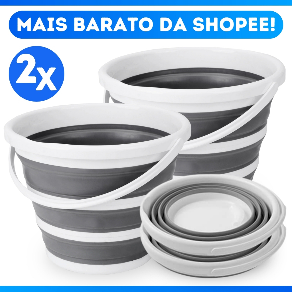 Kit 2 Balde Retrátil 10 Litros Premium Cinza Fácil de Guardar Alça e Gancho de Parede SUPER PROMOÇÃO em Oferta na Shopee