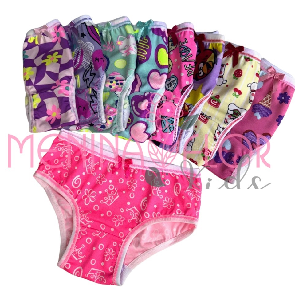 Kit 5 Calcinhas Infantil Menina Estampadas  Sortidas e Confortáveis