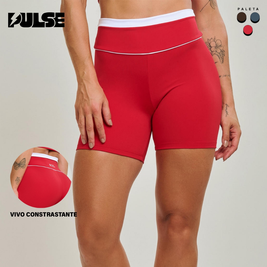 Short Fitness Feminino Pulse Cintura Alta Poliamida Zero Transparência Vivo Cós Yoga Academia em Oferta na Shopee