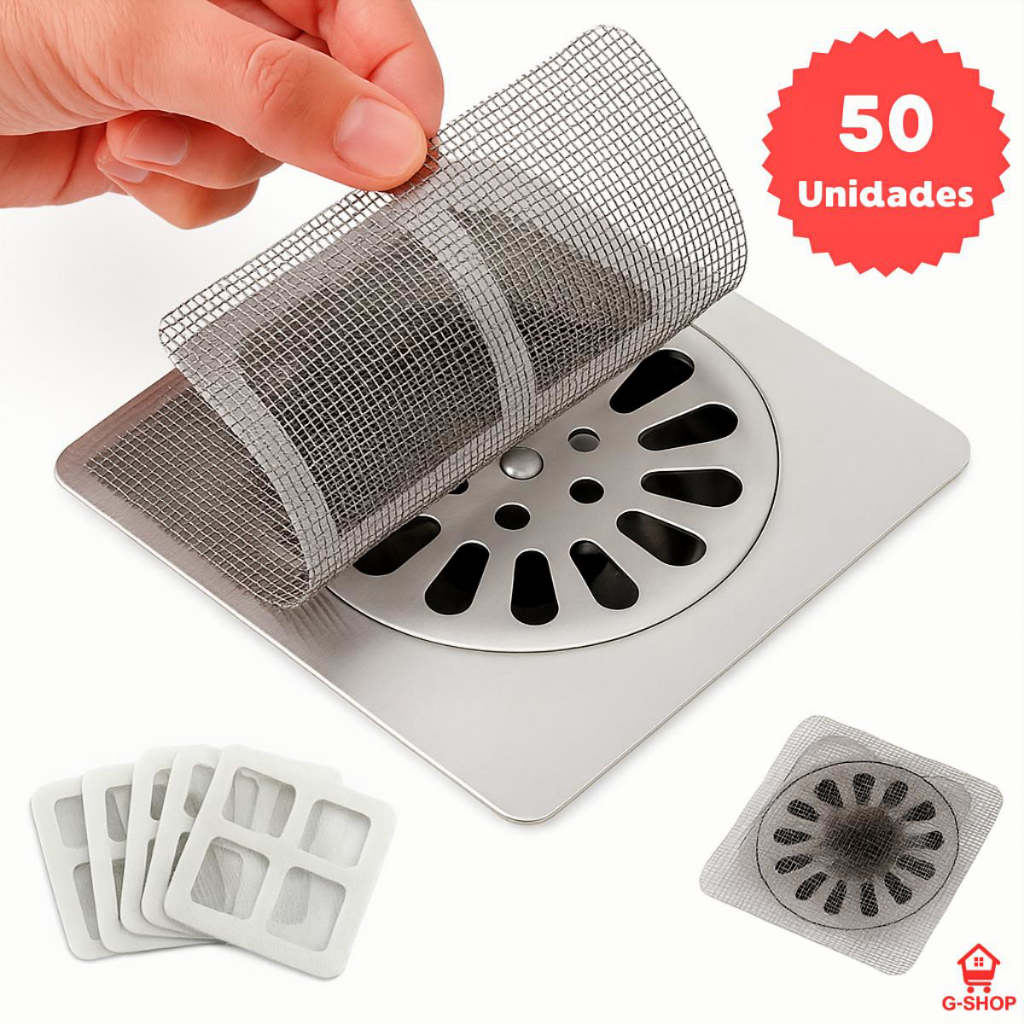 Kit 50 Protetor de Ralo Adesivo Descartável Anti Entupimento Tela Filtro Pia Banheiro Cozinha Cabelo