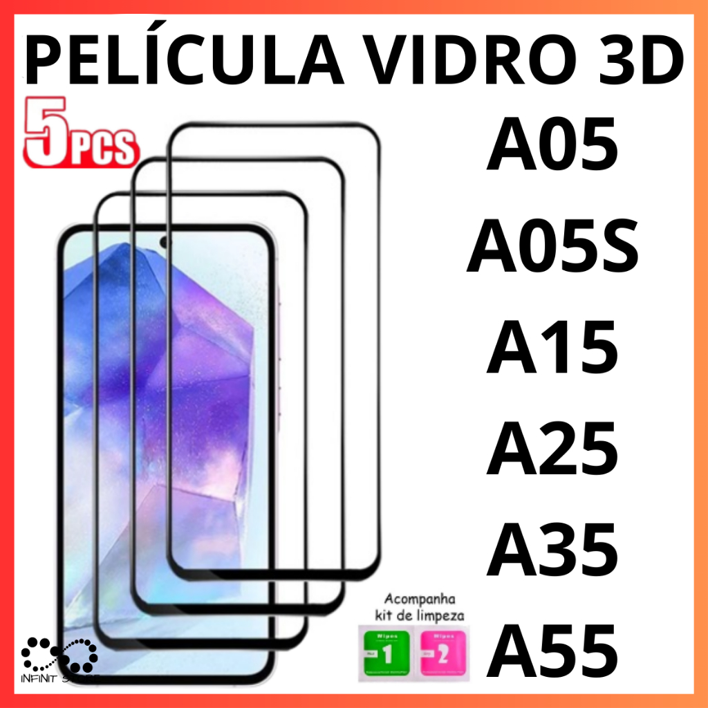 Película De Vidro 3D Tempeado Para Samsung A05 A05S A15 A25 A35 A55