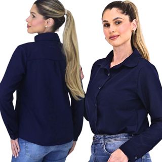 Camisa Social Feminina Plus Size Crepinho - Manga Longa Elegante para Trabalho e Casual M,G, GG, G1 em Oferta na Shopee