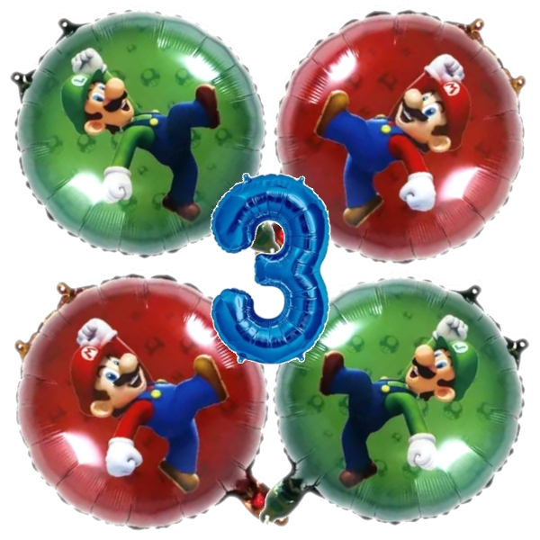 KIT 6 balões MÁRIO LUIGI NÚMERO Balão METALIZADO game GLOBO Super MArio Luigi BONECO gás hélio PLAST