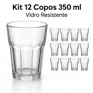 Jogo Copos Vidro 350ml Kit 6 ou 12 Ideal Para Suco, Água, Drinks, Vitaminas Vidro Resistente em Oferta na Shopee