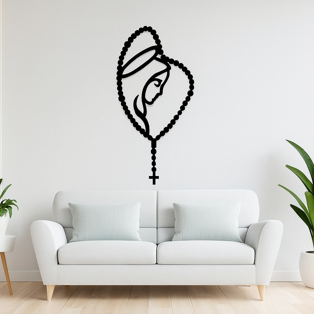 Quadro Terço Nossa Senhora Rosto Perfil MDF Decoração Pintado