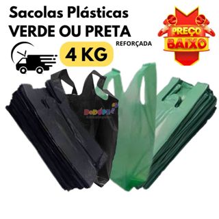Sacola Reforçada Verde ou Preta  Reciclada  4KG Para Comercios Adega Mercado Farmácia Varios Tamanhos em Oferta na Shopee