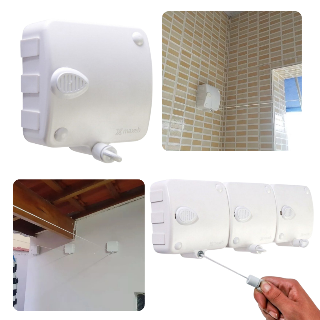 Varal Retrátil Automático Modular 1 ou 3 Peças Com 6 Metros Casa Parede Varanda Apartamento Lavanderia Moderno Prático
