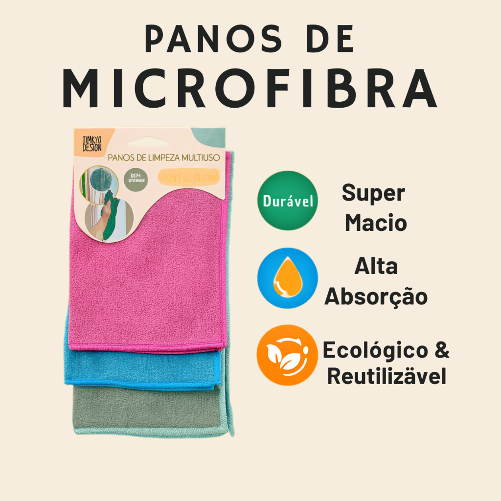 Kit Panos de Microfibra Premium 30x30 cm Limpeza Multiuso Alta Absorção e Durabilidade