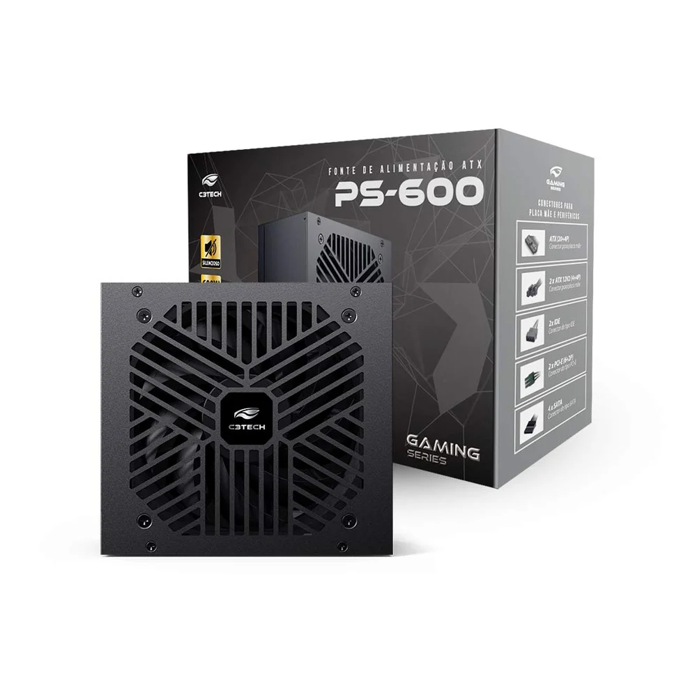 Fonte C3tech Atx 600w Reais Gaming S/ Cabo Preta Ps600bk em Oferta na Shopee