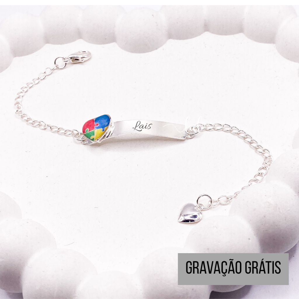 Pulseira Infantil Autista Autismo Prata Personalizada Com Gravação De Nome Aço Inox Antialérgico em Oferta na Shopee