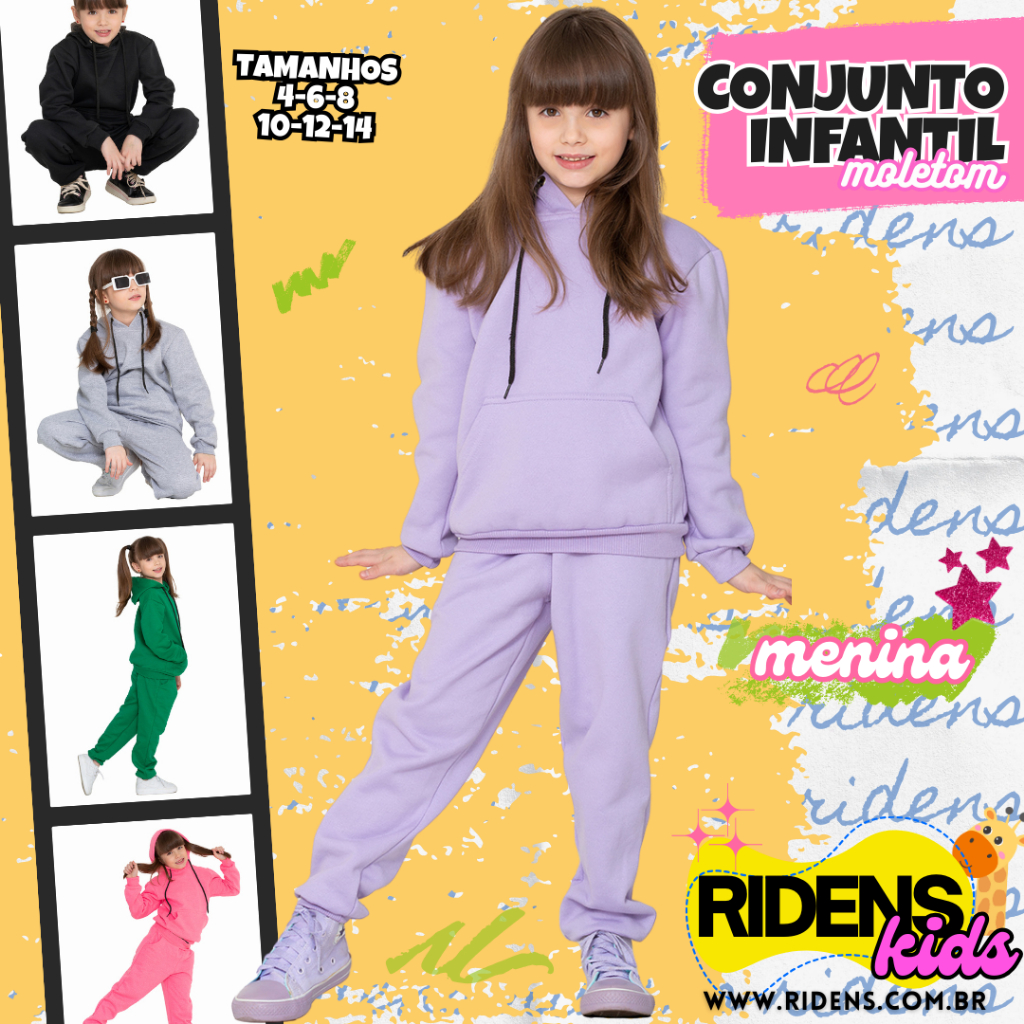 Conjunto infantil Moletom menina calça blusa liso juvenil