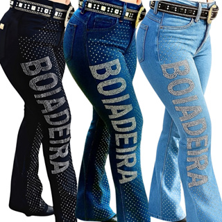 Calça Country Flare Jeans Feminina Rodeio de Luxo Boiadeira Cintura Alta Modela Bumbum em Oferta na Shopee