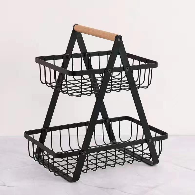 Fruteira de Mesa com 2 Andares Dupla Cesto de Frutas Aramado Metal Organizador Frutas Legumes