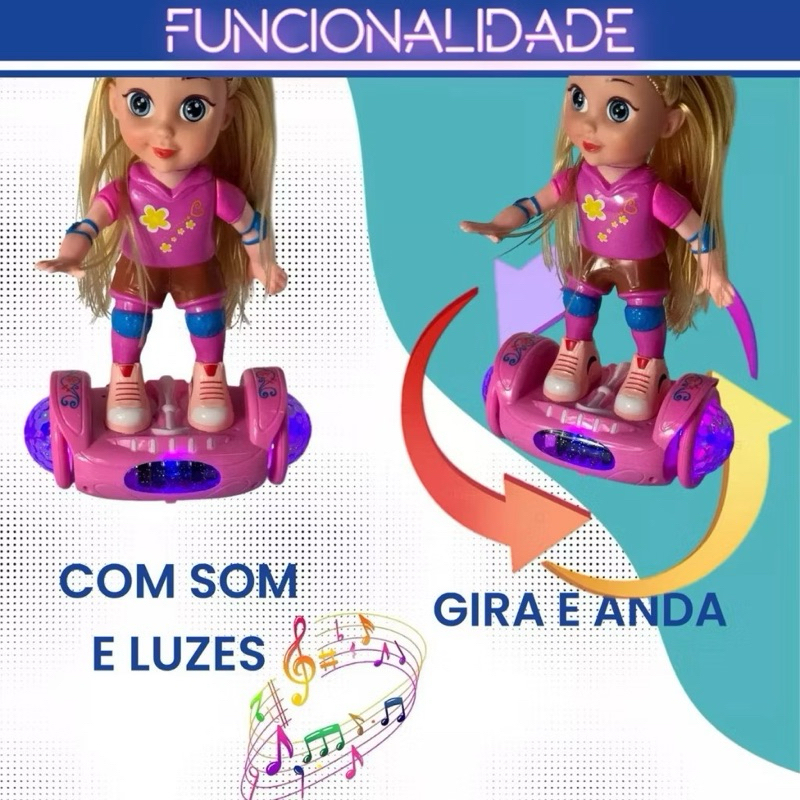 Boneca Hoverboard Bate Volta Com Luz Som Skate Giratória