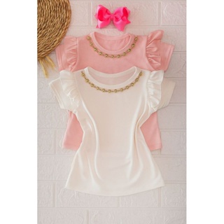 Duas blusas infantil com babadinho e aplicações na gola em Oferta na Shopee