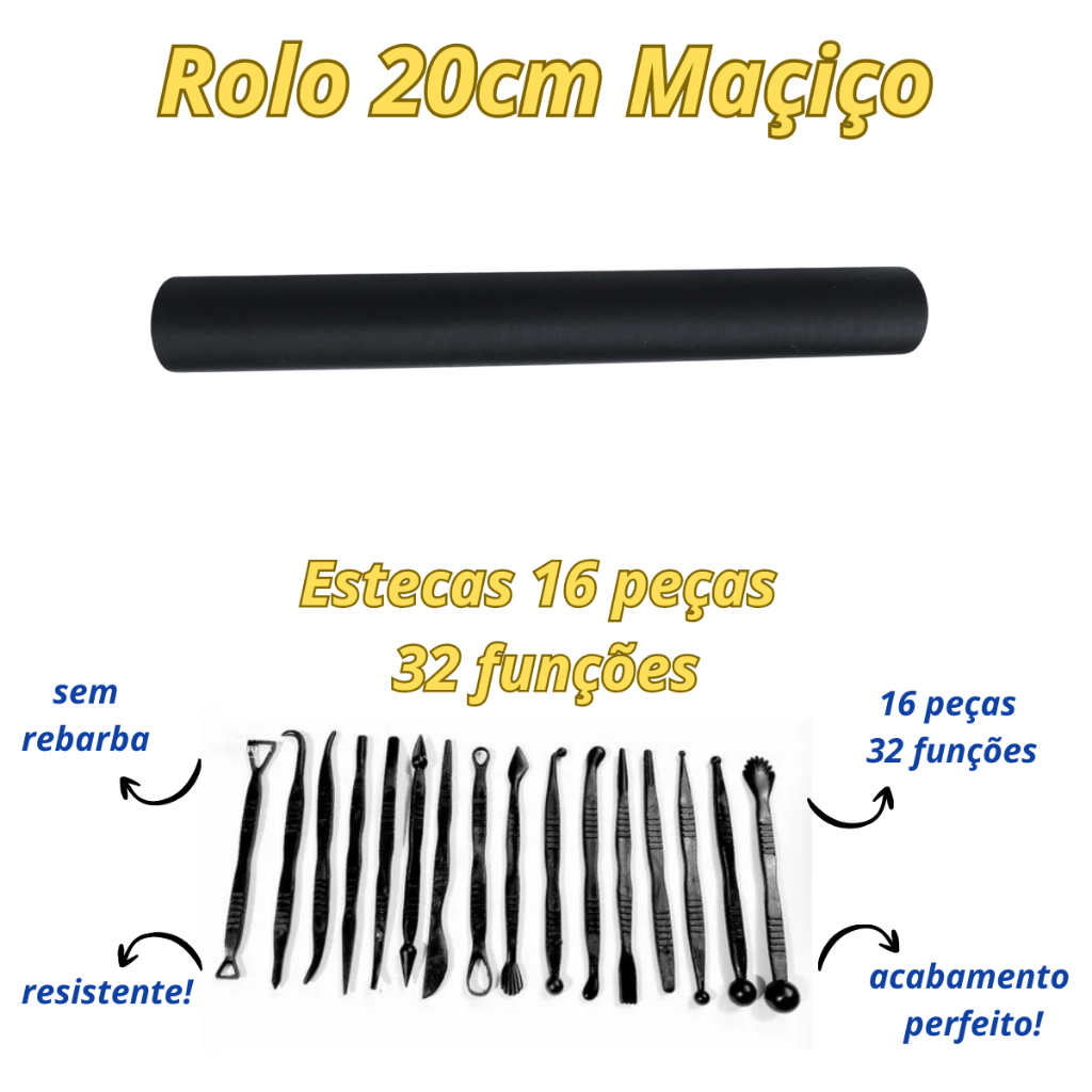 Jogo de estecas 16 peças (32 funções) + rolo 23 cm
