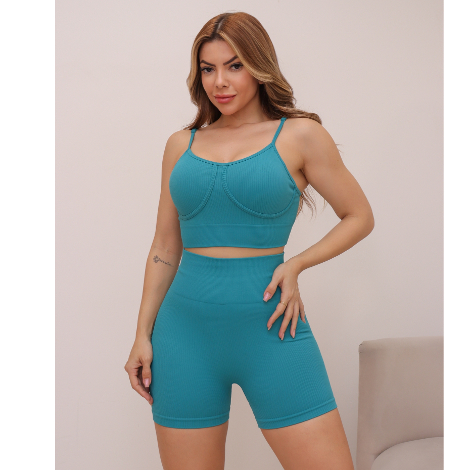 Conjunto Feminino Academia Poliamida Canelado Esportivo Elástico Bojo Fitness 3RD SD1708