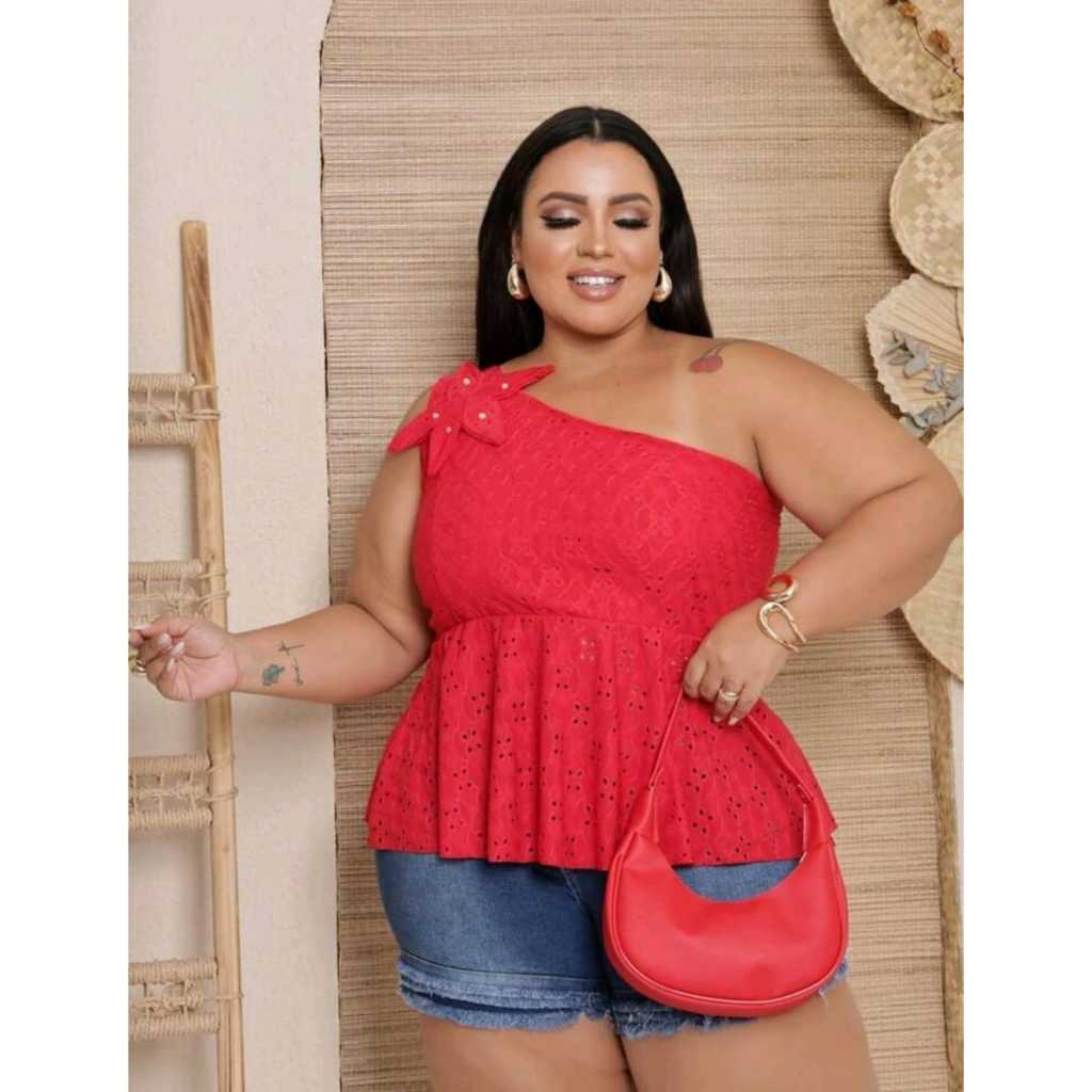 Blusa Feminina Lesie Manga Nula Plus Size Blusinha Bata Um Ombro Só em Oferta na Shopee