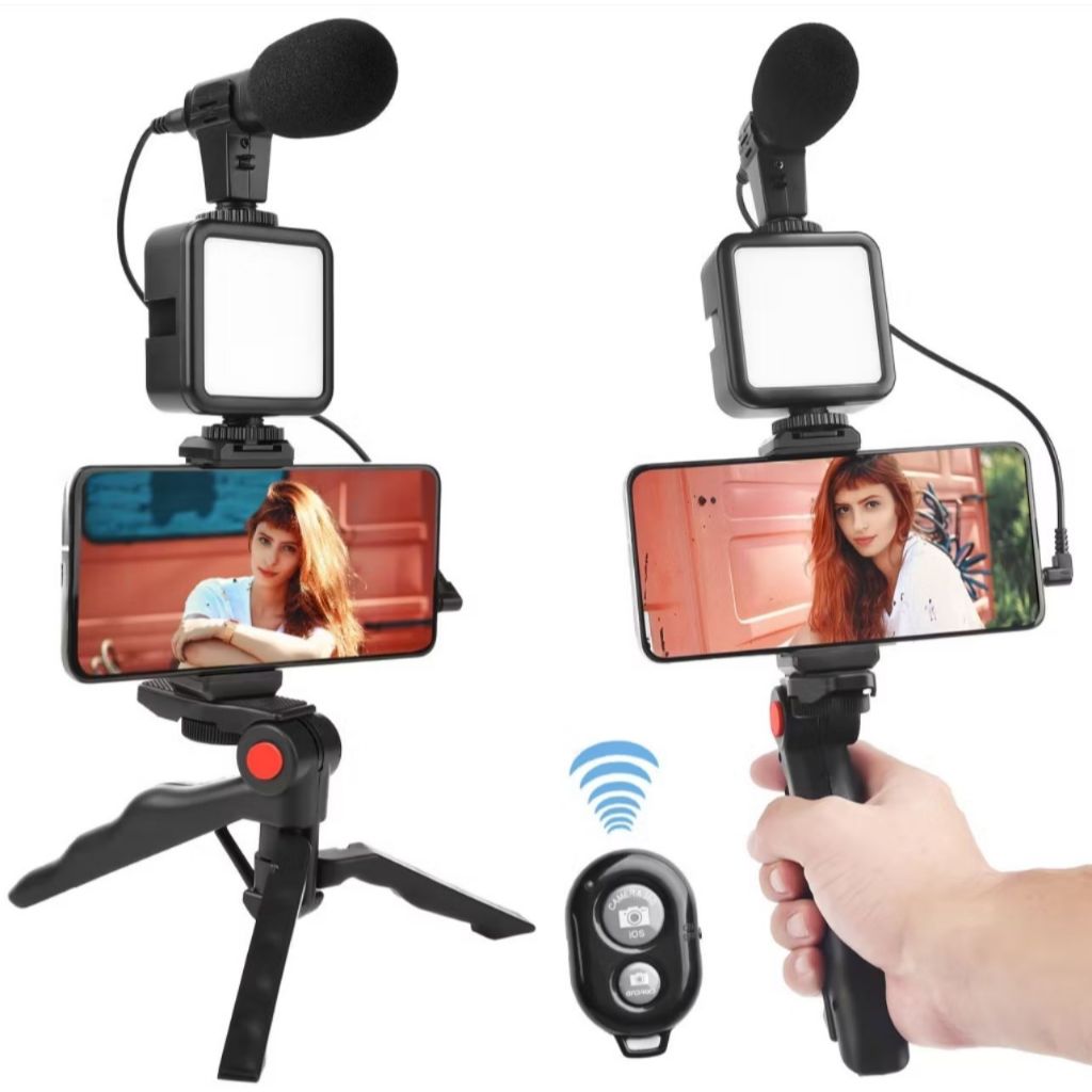 Kit Youtuber Vlog Live Tripé Celular Suporte Led E Microfone Com controle Bluetooth Video-Making Kit AY-49 em Oferta na Shopee