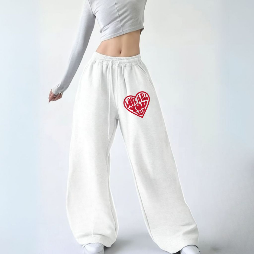 Calça Larga Moletom Wide Leg Unissex Premium Estilo Streetwear Hip Hop Love is All you Need