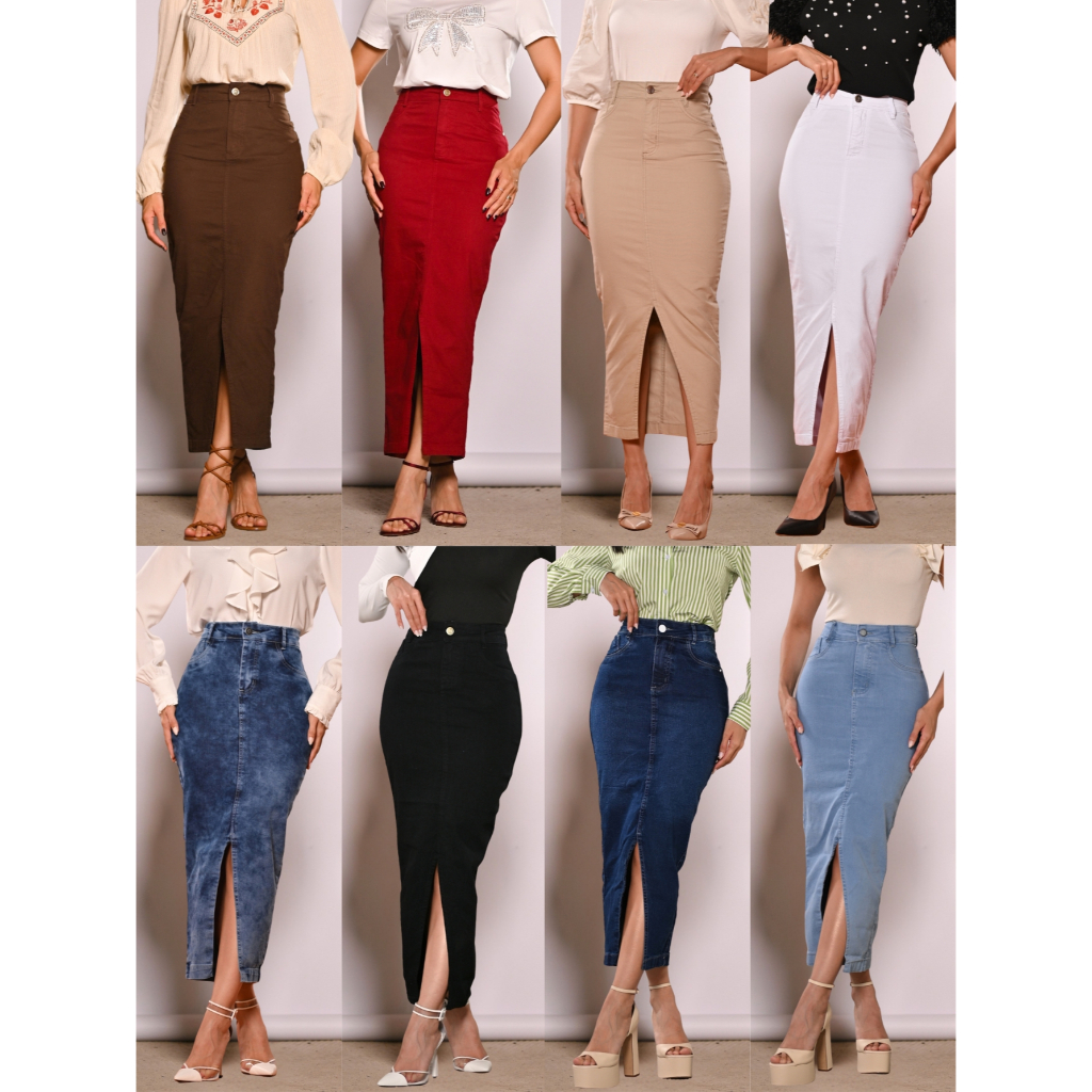 Saia Longa Jeans Moda Evangélica Anagrom Várias Opções de Cores