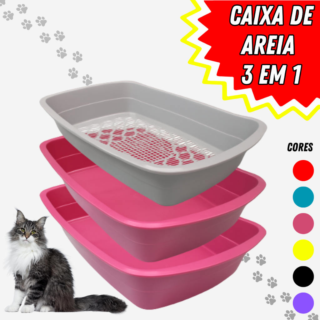 Caixa de Areia Para Gatos Banheira Higiênica Furba 3 Peças Com Bandeja Sanitária e Peneira
