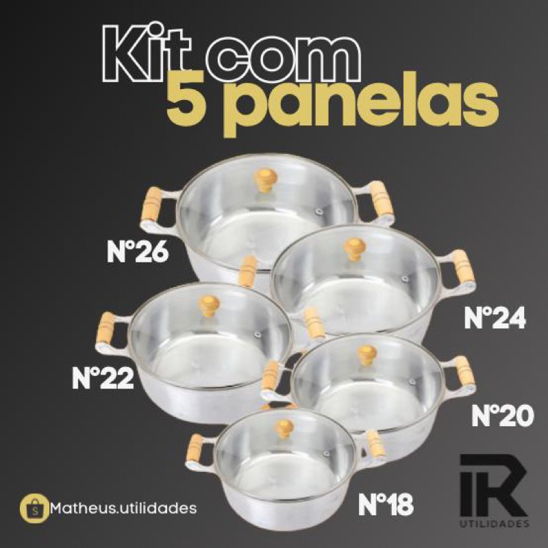 Jogo de panelas grandes com tampa de vidro da 18 a 26 em alumínio fundido grosso- cozinha. conjunto de 5 panelas