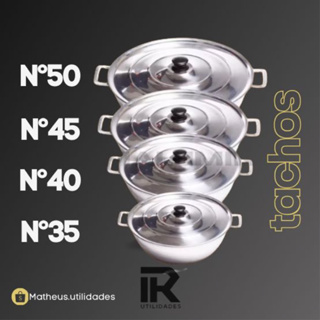Kit com 4 tachos grande nº35 nº40 nº45 e nº50 linha completa grossos em alumínio batido fundido - cozinha em Oferta na Shopee