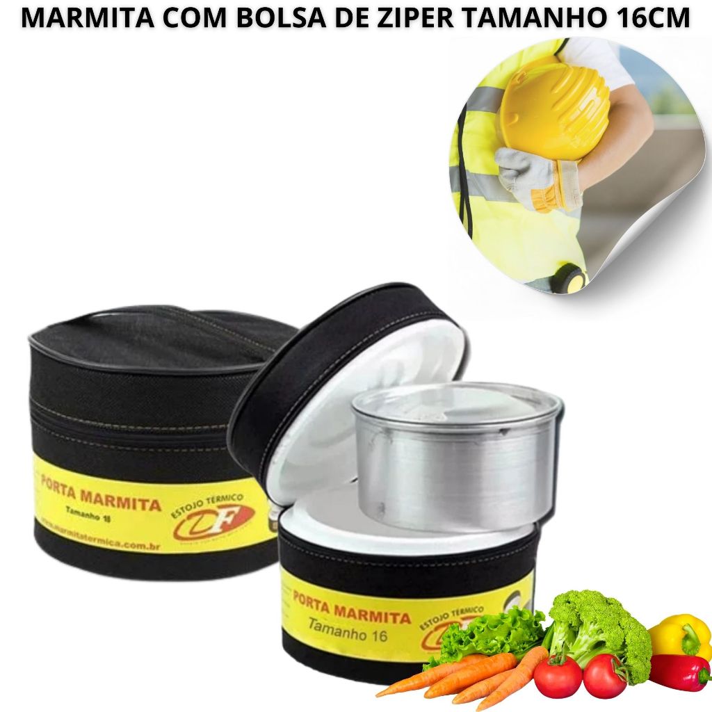 MARMITA ALUMINIO COM BOLSA TERMICA ISOLADA COM ISOPOR 16CM ALÇA ZIPER REFORCADOS PARA LEVAR SERVICO OBRA ALMOCO 1 UNID