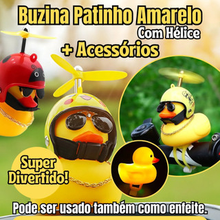 Patinho Pato Capacete Hélice Óculos Buzina Bike Carro Moto