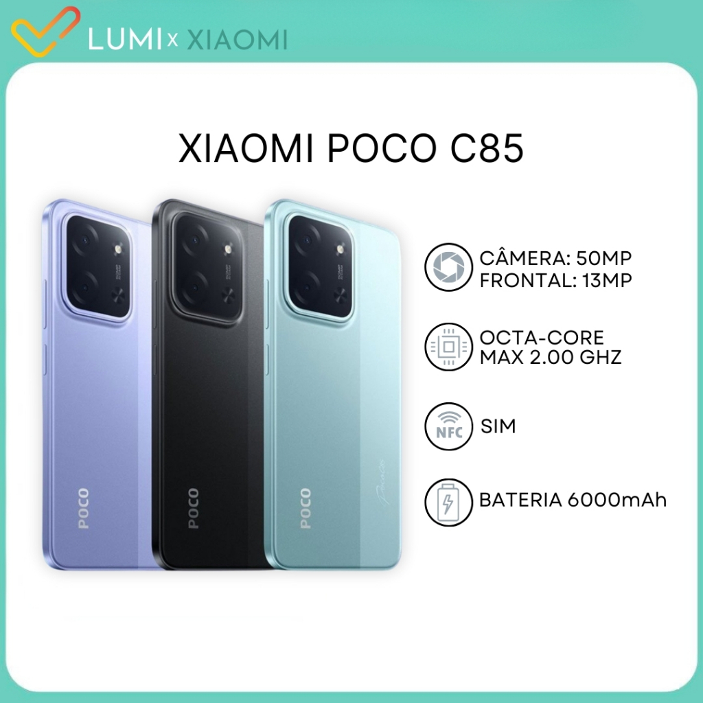 Smartphone Xiaomi POCO C85 4G Versão Global | Octa-Core Android 15 | Tela 6.9” 120Hz | Bateria 6000mAh