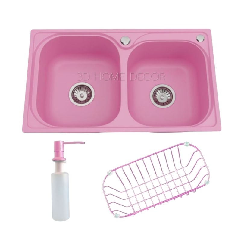 Cuba Dupla Cozinha Rosa Aço INOX 78*43 CM Embutir ou Sobrepor Cuba Dupla Rosa Cozinha