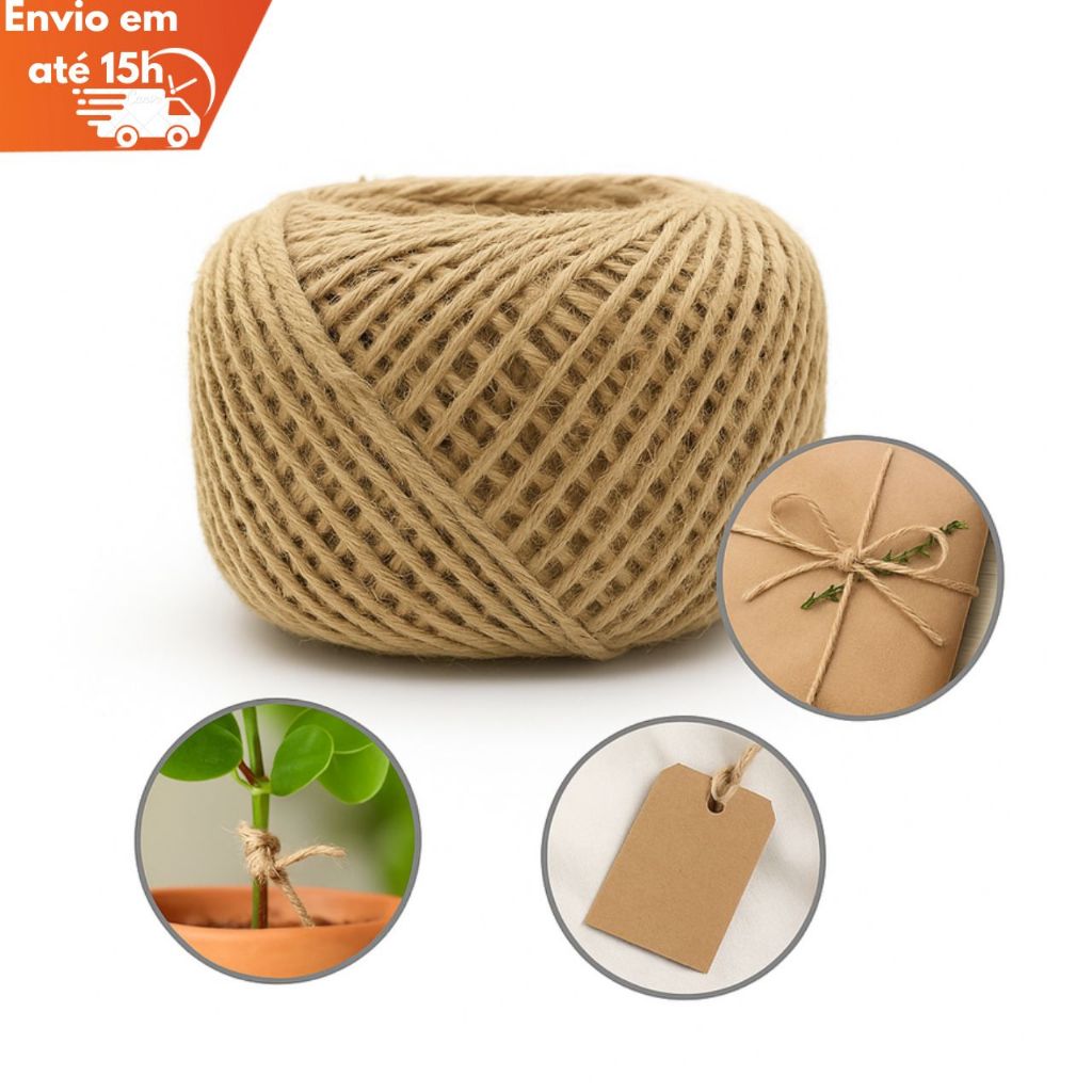 Fio de Juta Natural 1,5mm – Rolo com 100 Metros para Artesanato, Decoração, Embalagens