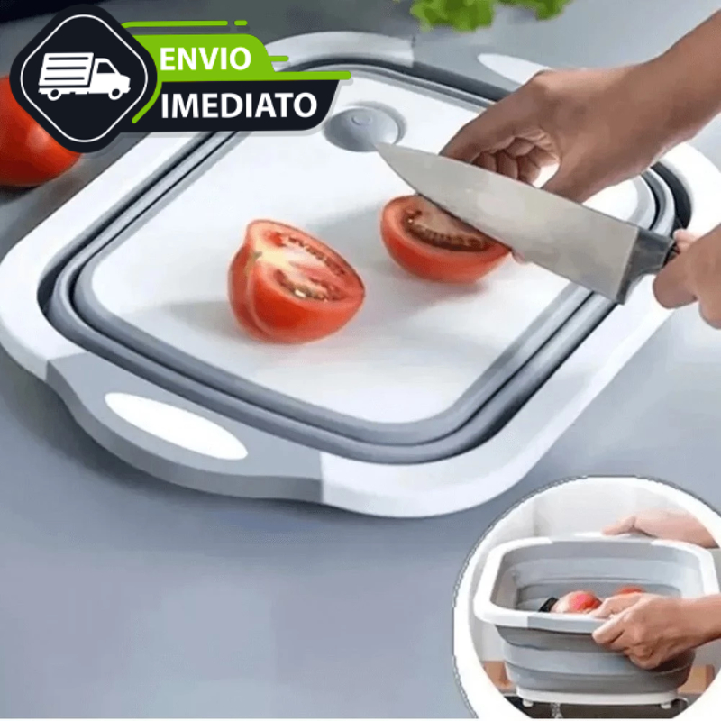 Escorredor E Tabua Cesta De Alimentos Dobrável Retrátil Silicone 3 Em 1 Multifuncional Coz...