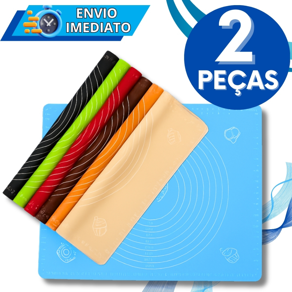 KIT Jogo 2 Tapete Culinário de Silicone Antiaderente Com Medidas Para Casa Cozinha Pão Doces Massas Tapete Para Assar