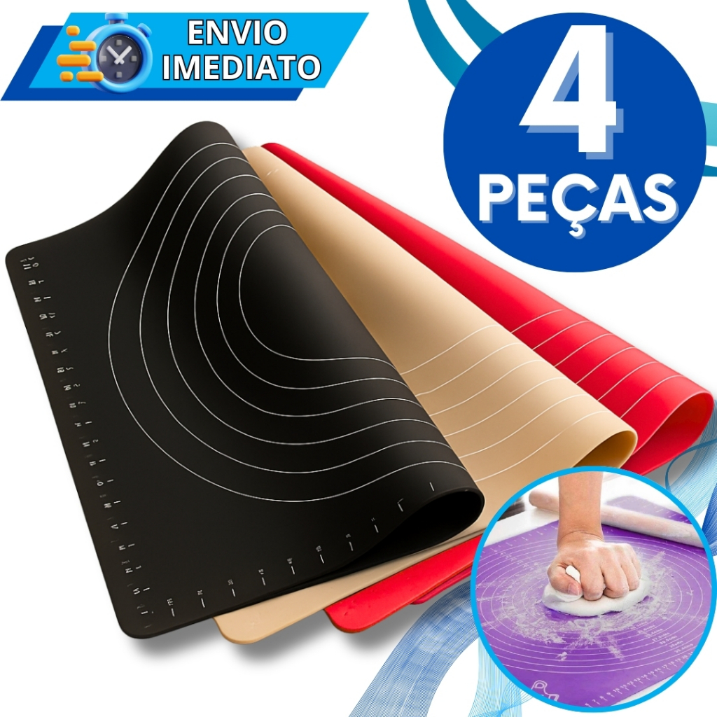 KIT 1/2/4 Unidades Tapete Culinário de Silicone Antiaderente Com Medidas Para Casa Cozinha Pão Doces Massas Tapete Assar