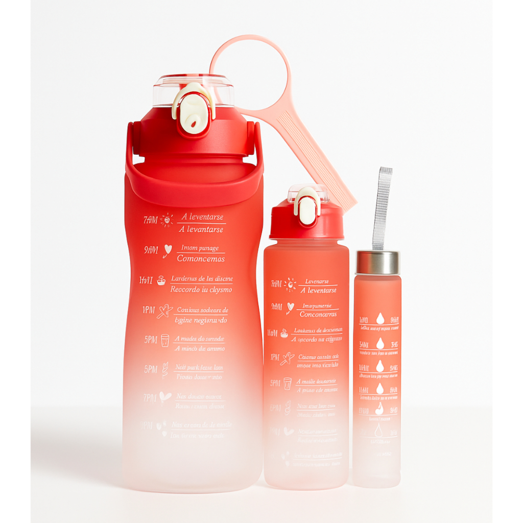 Kit 3 Garrafas de água Squeeze Motivacional com 300ml+700ml+2L