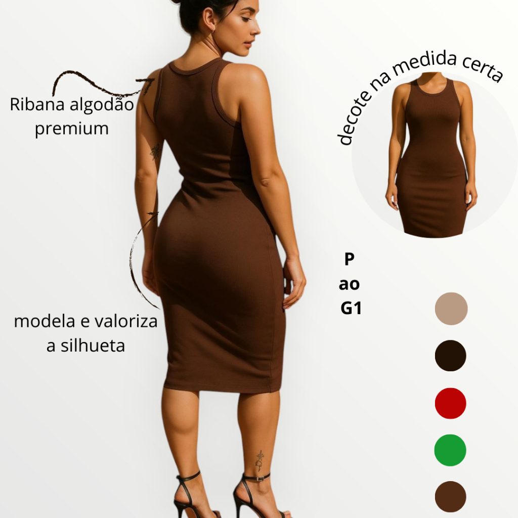 Vestido Regata Midi Elegante Canelado modelo gringa casual Envio Imediato em Oferta na Shopee