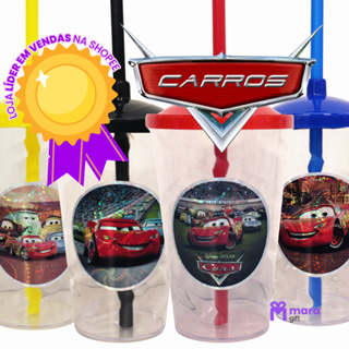 5 à 10 Copos Twister Cristal com adesivo CARROS / RELÂMPAGO MCQUEEN 400ML em Oferta na Shopee