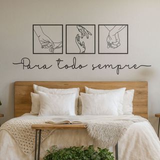 Kit 3 Quadros Casal Minimalista Decorativo Cabeceira + Frase de parede para todo sempre M…