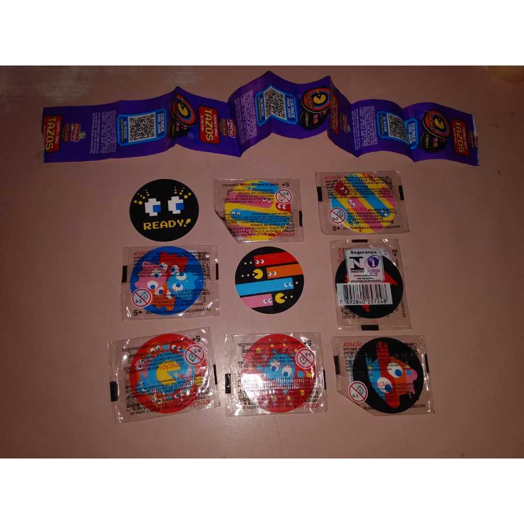 Tazo Pac man kit com 9 Tazos mais tarjeta da edição