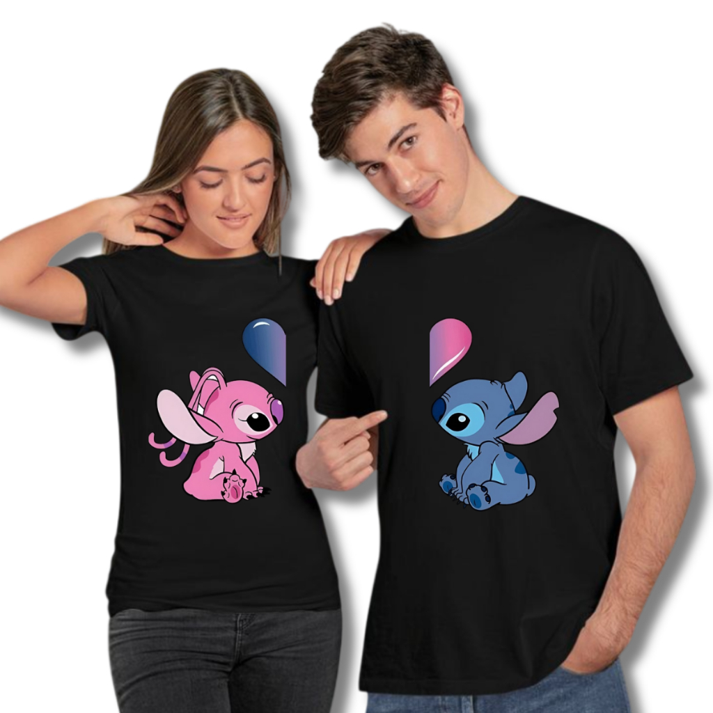 Combo Kit Casal 2 Camisetas Stitch Apaixonados para Casais e Amigos