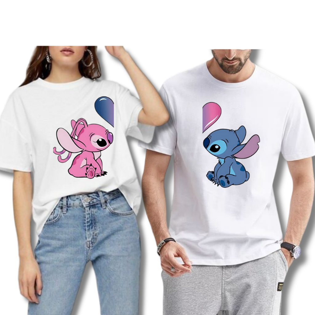 Kit Combo Casal 2 Camisetas Stitch Apaixonados para Casais