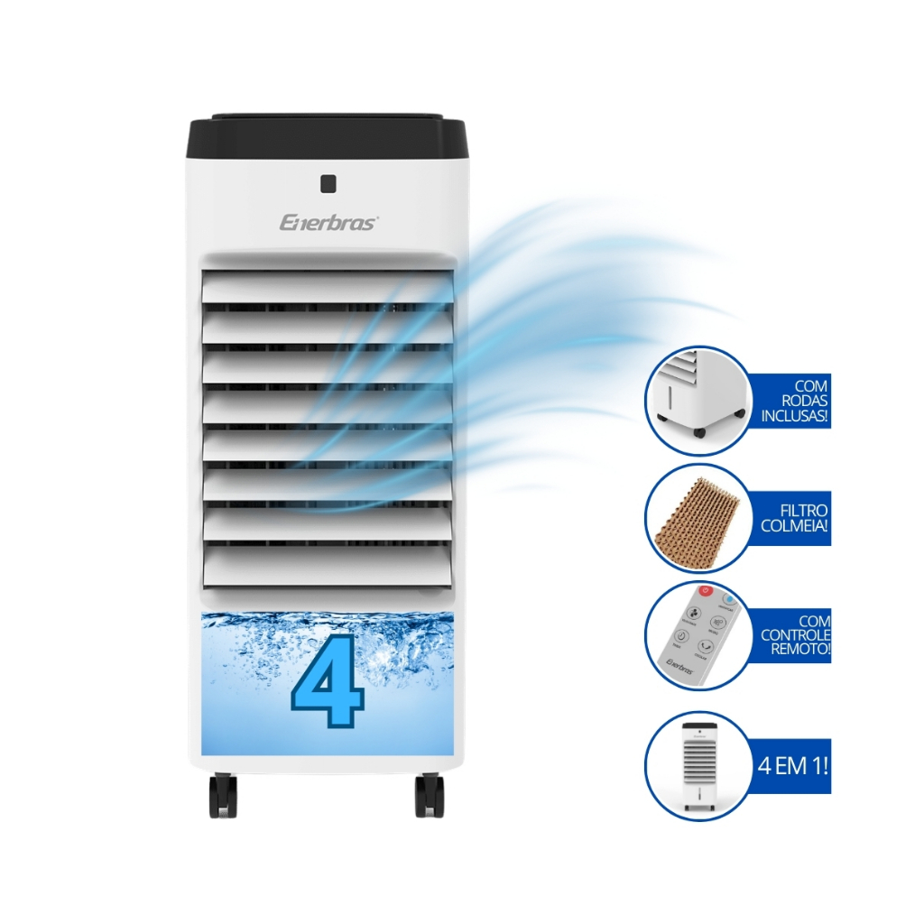 Climatizador De Ar 4 Litros 4 Em 1 Ventila, Umidifica, Refrigera E Filtra Portátil 55w Enerbras em Oferta na Shopee