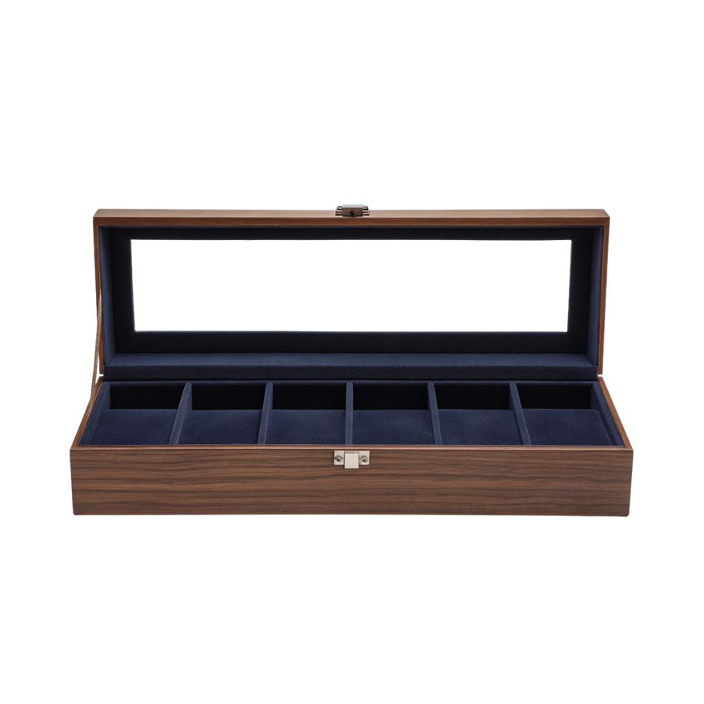 Caixa elegante com divisórias internas para seis relógios